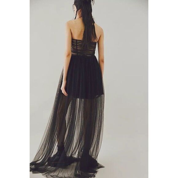 NWT FREE PEOPLE X SAU LEE BELLA GOWN SHEER TULLE BUSTIER MAXI DRESS BLACK - Picture 2 of 4